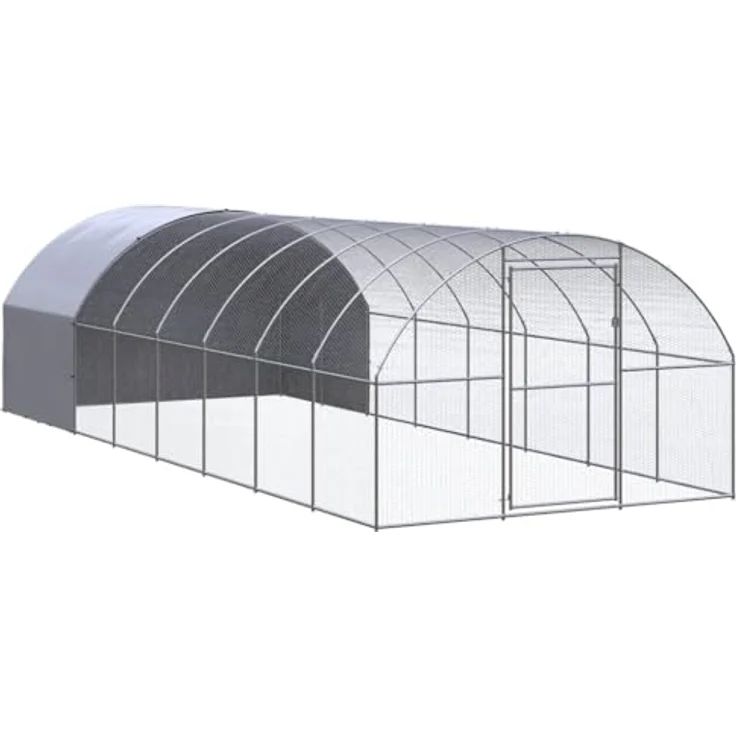 vidaXL Hühnerstall, Outdoor-Hühnerstall aus verzinktem Stahl, 3x8x2 m, wasserfestes Dach, Silber/Silbergrau – Bild 1
