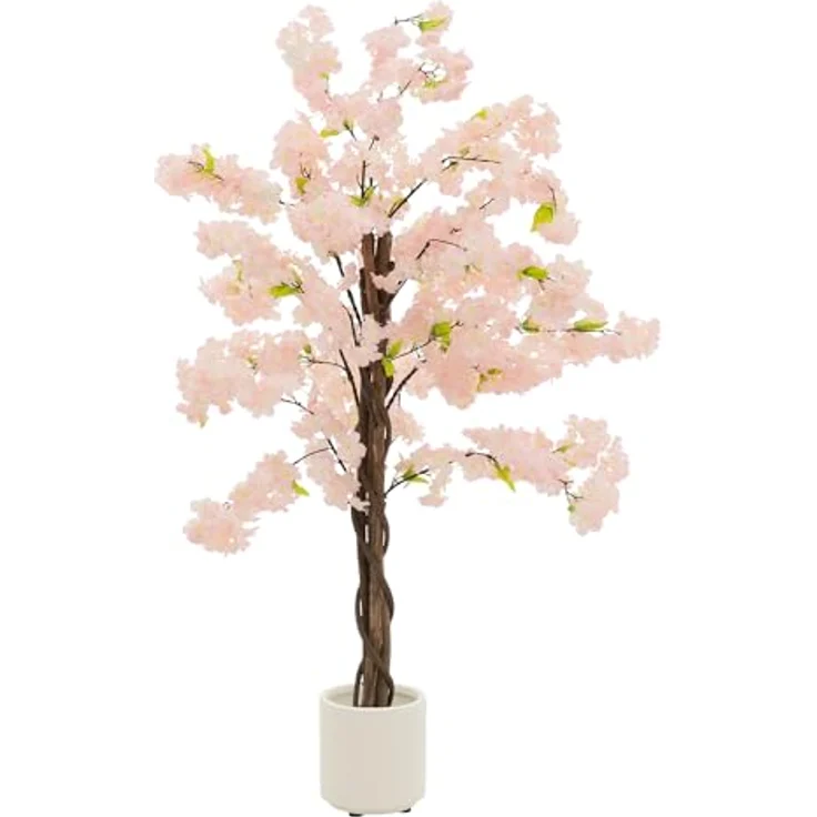 ML DESIGN Künstlicher Kirschblütenbaum 120 cm Rosa, naturgetreue Kunstpflanze mit echtem Holzstamm im Topf, pflegeleichte Deko für Innen & Außen – Bild 1