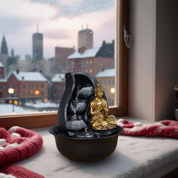 Zen Light Praya Zimmerbrunnen mit Pumpe und LED-Beleuchtung, Kunstharz, Einheitsgröße – Bild 7
