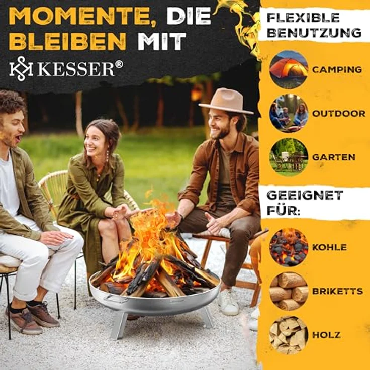 KESSER® Feuerschale Ø80cm, 2,5mm Stahl, mit Wasserablauf, 42cm Feuerhaken aus Gusseisen, 2 stabile Griffe, ideal für Garten und Terrasse – Bild 4