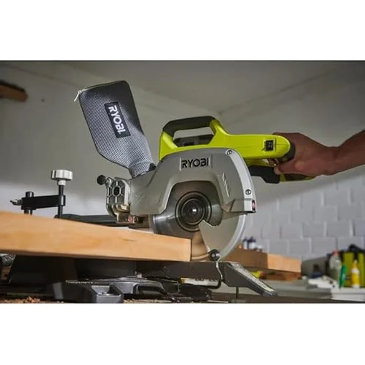 Ryobi R18MS216-0 Akku Kapp--Gehrungssäge 18V R18MS216-0, Kappsäge mit Zugfunktion, stufenloser Gehrungswinkel, Neigungswinkel 0° - 45°, Tischplatte aus Aluminium-Druckguss, GipZone, One+ – Bild 3