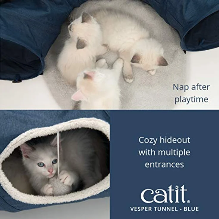 Catit 41995 Vesper Tunnel für Katzen, mit Schlafkissen und abnehmbarem Bezug, blau – Bild 3