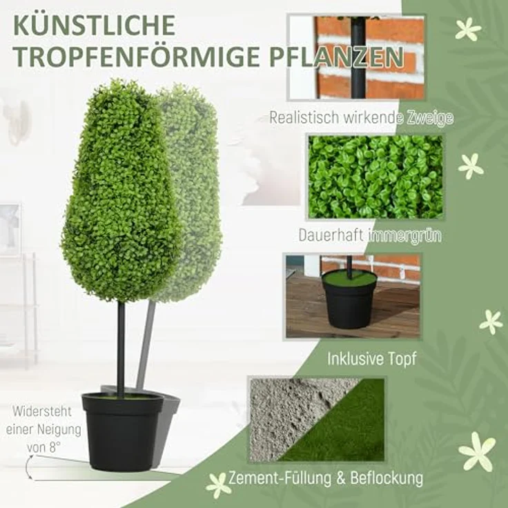 HOMCOM 2er Set Künstliche Buchsbaum 90cm, UV-beständige Kunstpflanze in Tränenform im Topf, ideal für Innen- und Außenbereich – Bild 4