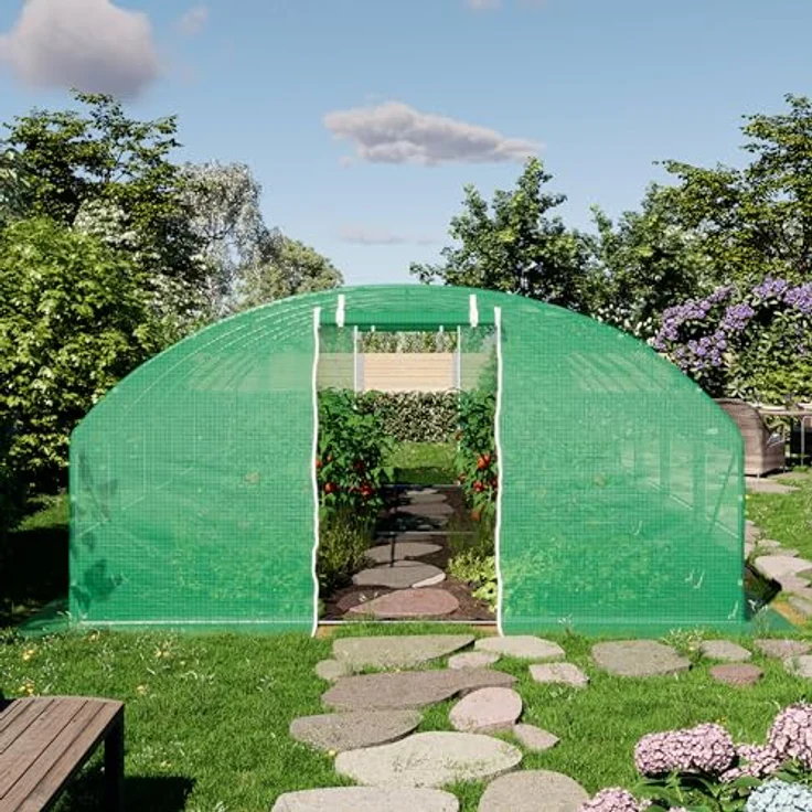 TOOLPORT Foliengewächshaus Gewächshaus 4x6m stabil & langlebig mit Fenster - reißfeste PE Plane 180g/m² grün transparent - SCHNELLE AUFBAUZEIT & HOHE STABILITÄT – Bild 3