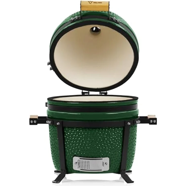 BBQ-Toro Kamado Grill Holzkohlegrill Shiro Ø 39 cm mit Thermometer, Holzgriffe | Grün | Mini Holzkohlegrill, Ceramic Grill, Keramikgrill, Grill Ei, Grill Rund Holzkohle, Keramik Grill, Kamado BBQ – Bild 3