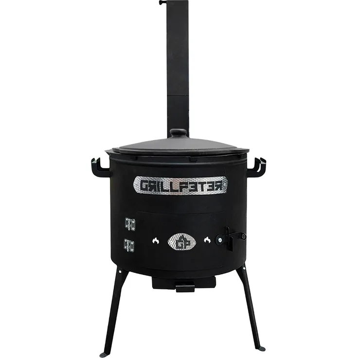 Grillpeter Utschak Asamat Ø40 cm mit Kazan 8L, Holzkohlegrill aus feuerfest lackiertem Stahl, inkl. Gusseisen-Kazan und Aludeckel