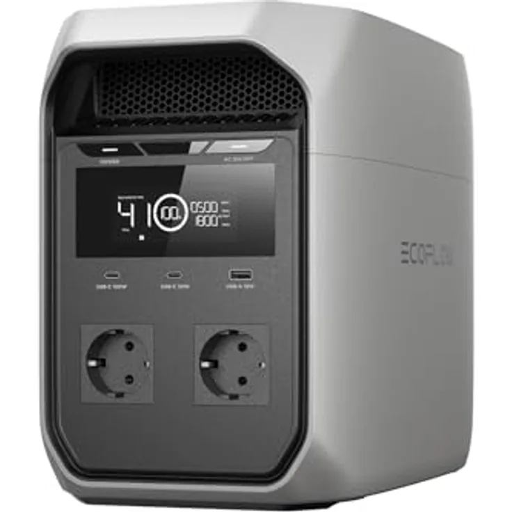 EcoFlow DELTA 3 Classic Tragbare Powerstation, 1 024Wh LiFePO4, 1 800 W AC (3 600 W Spitze), 100 W USB-C, Hellgrau, 1-Stunden-Schnellladung