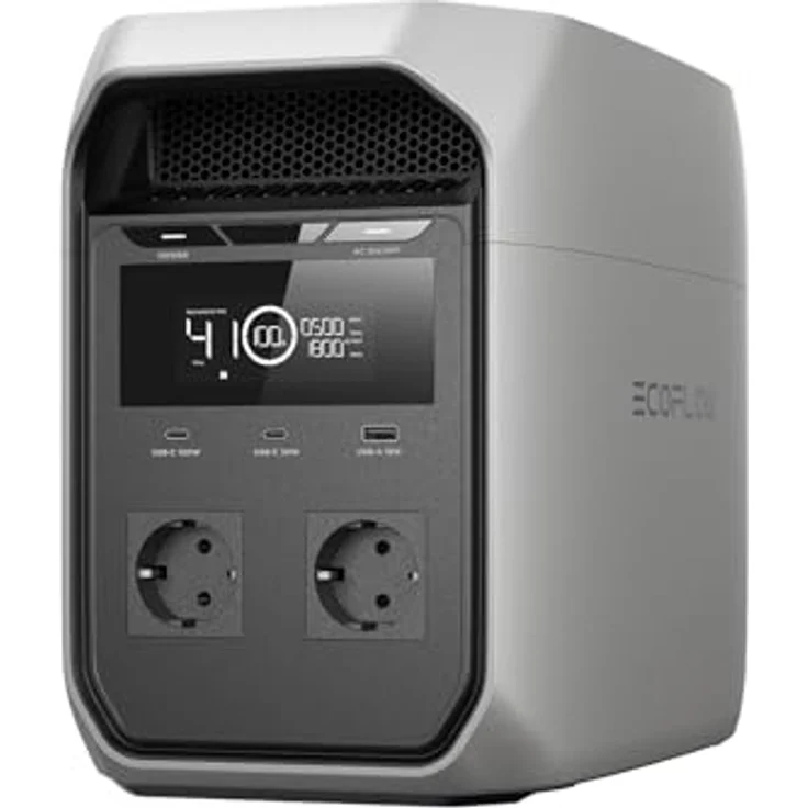 EcoFlow DELTA 3 Classic Tragbare Powerstation, 1 024Wh LiFePO4, 1 800 W AC (3 600 W Spitze), 100 W USB-C, Hellgrau, 1-Stunden-Schnellladung – Bild 1