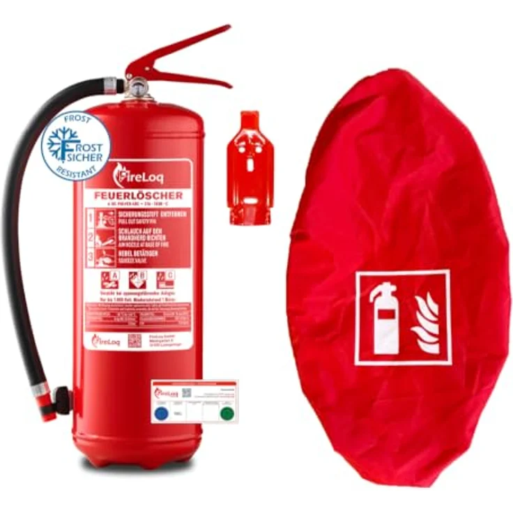 FireLoq® 6kg Pulver Feuerlöscher mit roter Schutzhaube und Prüfnachweis – Bild 1
