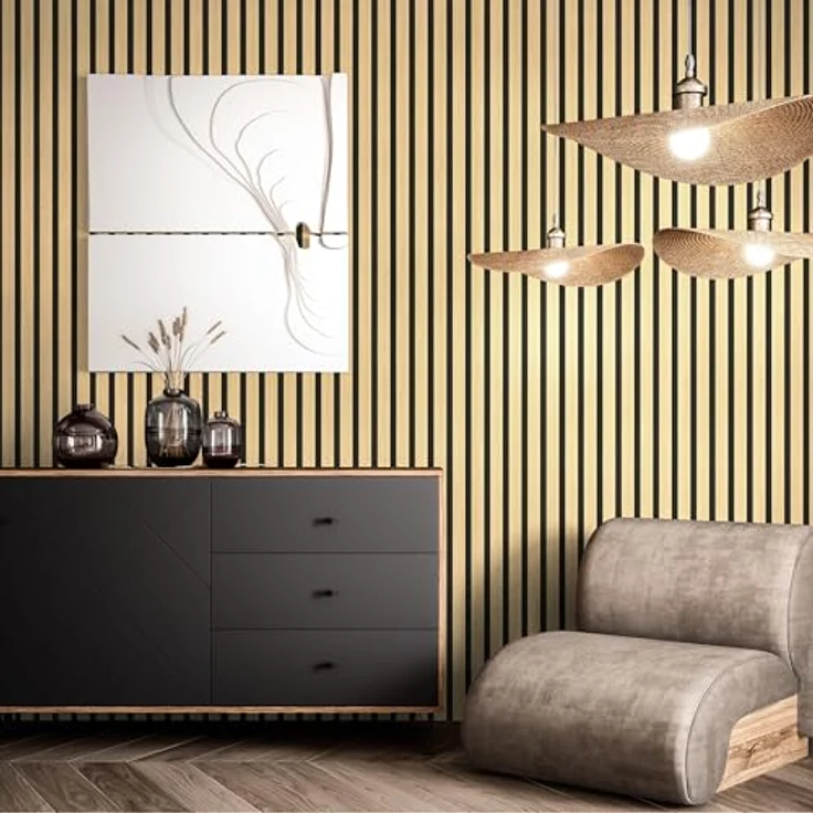 Newroom Tapete Gold Vlies Holzpaneele, Modern Glamour Lamellen Optik Metallic, 10,05 m x 0,53 m für Wohnzimmer Schlafzimmer – Bild 5