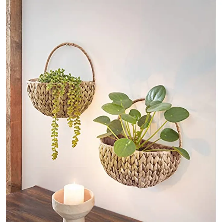 Dekoleidenschaft Wandpflanzer aus Wasserhyazinthe, Natur, Wand-Pflanzkorb für den Innenbereich, Blumenkorb, Wandpflanztopf, Wandpflanzgefäß