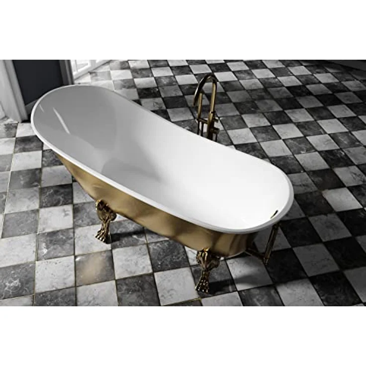 Bernstein Badewanne PARIS PREMIUM, freistehende Acrylwanne in Gold, 175 cm x 74 cm, oval mit Metallfüßen – Bild 3