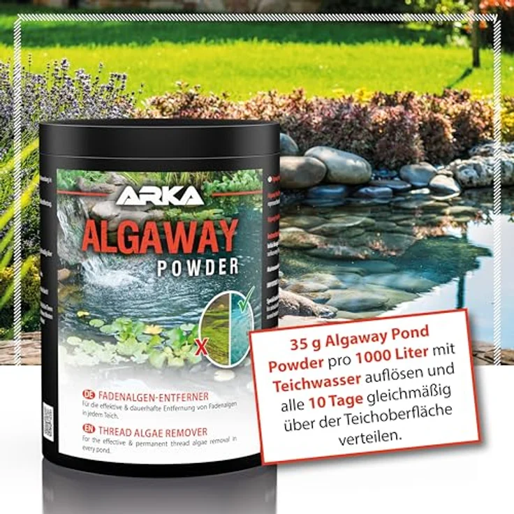 ARKA Pond Algaway Powder, Fadenalgenvernichter für Teich, kupferfrei, 250 g, unterstützt klares Wasser in kleinen Gartenteichen – Bild 5