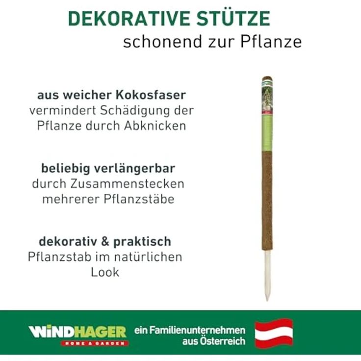Windhager Pflanzstab Kokos, Rankstab Rankhilfe Blumenstab Kokosstab, zur Dekoration, aus natürlicher Kokosfaser, verlängerbar, 80 cm, 05662 – Bild 6
