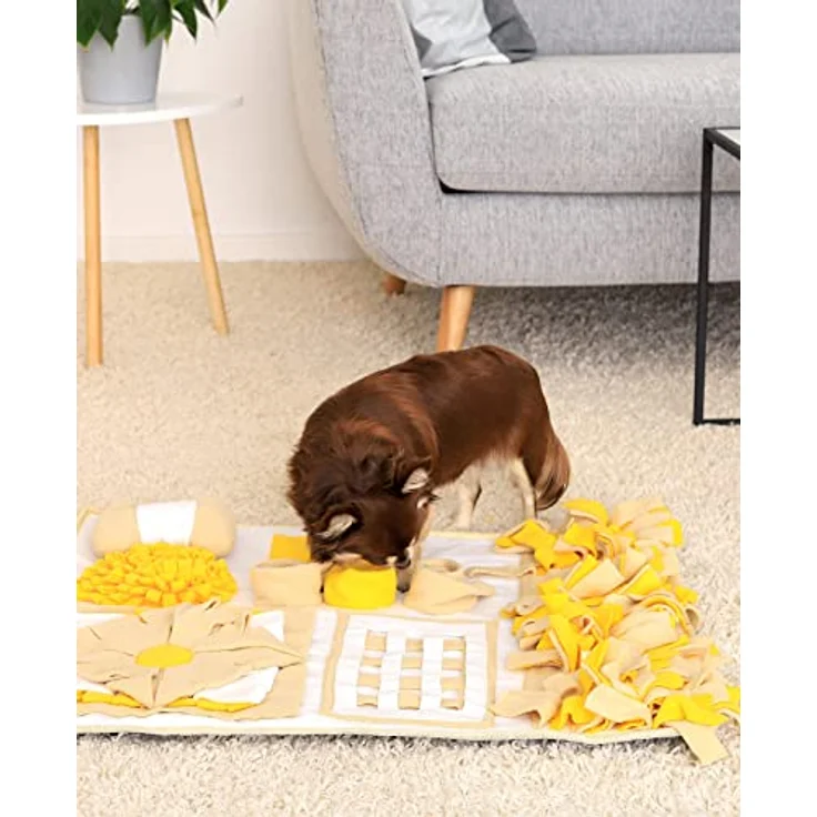 lionto Schnüffelteppich, Tier-Intelligenzspielzeug für Hunde, 70 x 60 cm, gelb-braun, mit Anti-Rutsch-Beschichtung – Bild 2