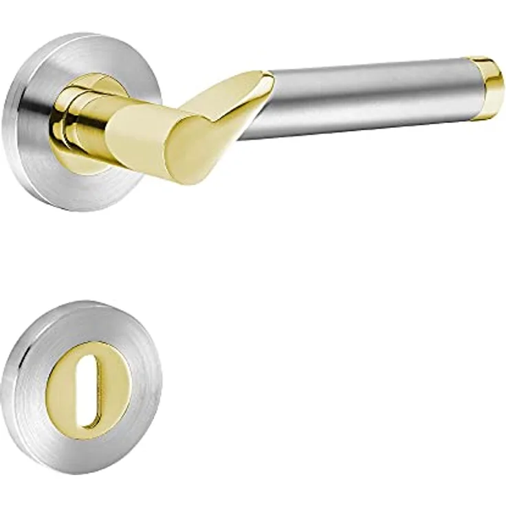 ck-türbeschläge Design Drückergarnitur Lightning | Schraubrosetten | Messing poliert PVD / Edelstahl matt (BB (Buntbart))