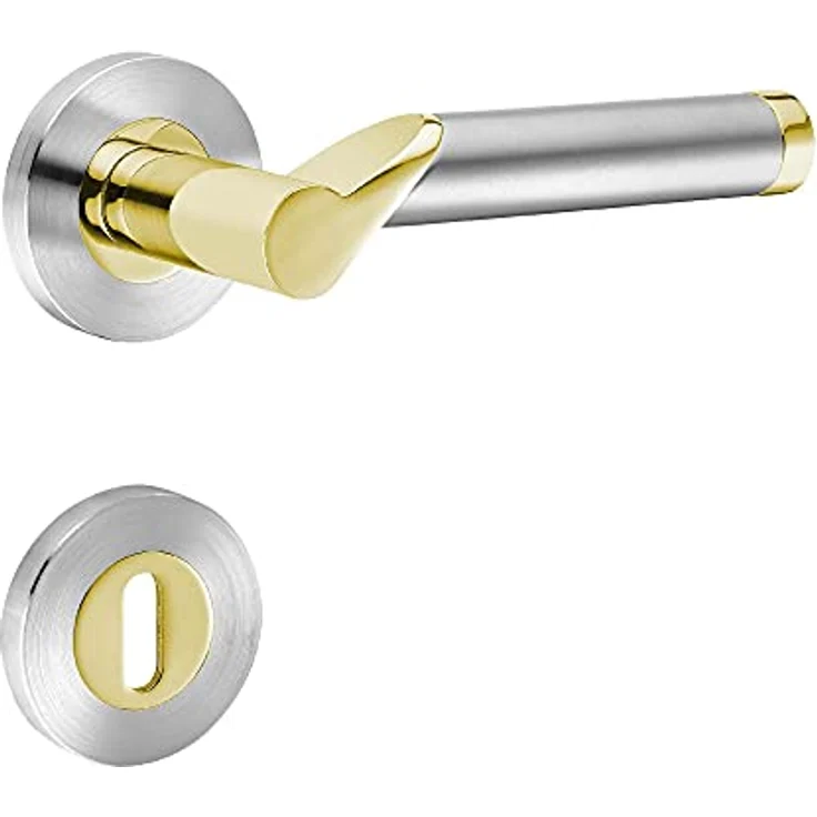 ck-türbeschläge Design Drückergarnitur Lightning | Schraubrosetten | Messing poliert PVD / Edelstahl matt (BB (Buntbart)) – Bild 1