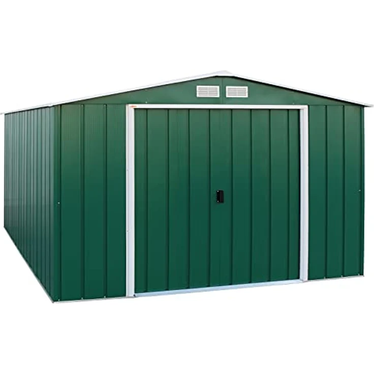 Duramax ECO 10 x 12 (11.03 m²) Metallgerätehaus, feuerverzinktes Metall gerätehaus - Geräteschuppen, verstärkte Dachkonstruktion, wartungsfreier und wetterfester Metallschuppen, Grün – Bild 1