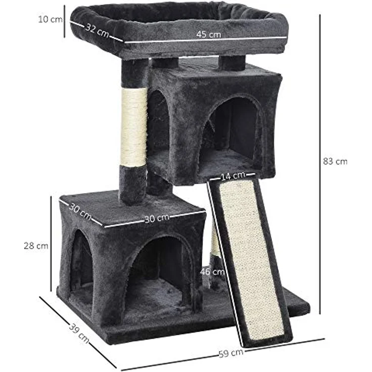 PawHut Kratzbaum 83 cm Kleiner Katzenkratzbaum mit Sisalsäulen, Katzenkratzbaum, Katzen Kletterbaum, Katzenbaum, Katzenmöbel Spielbaum für kleine Katzen, Dunkelgrau – Bild 3