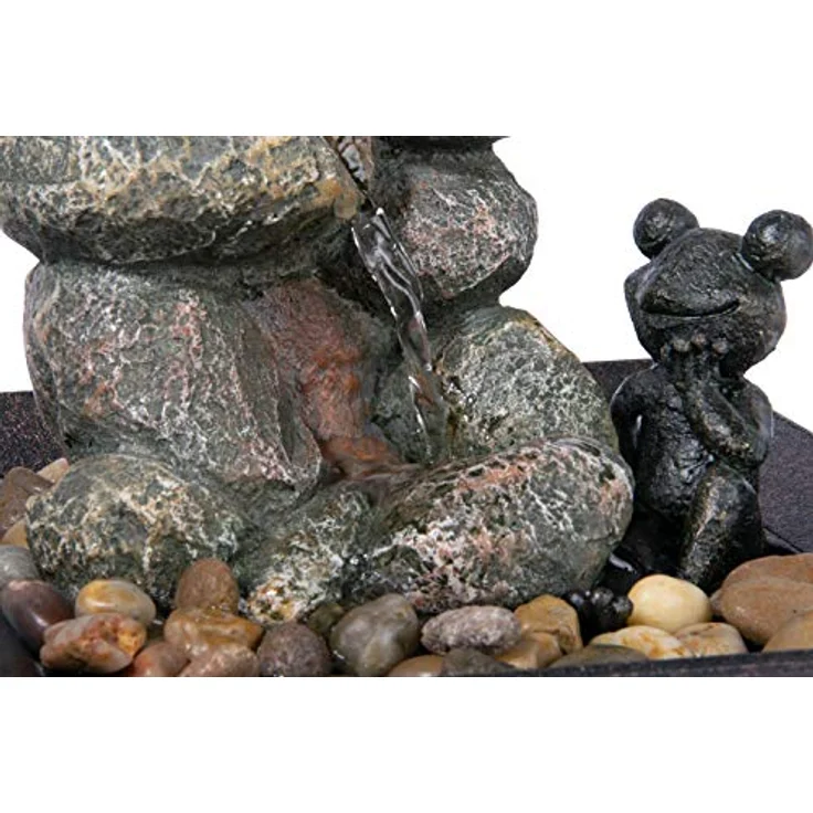 dobar® 96413e Design Tischbrunnen | Zimmerbrunnen Polyresin mit Ziersteinen | Kleiner Springbrunnen | Dekoratives Wasserspiel für Wohnzimmer/Büro/Indoor | Zierbrunnen - 20 x 20 x 21,5 cm | Grau – Bild 4