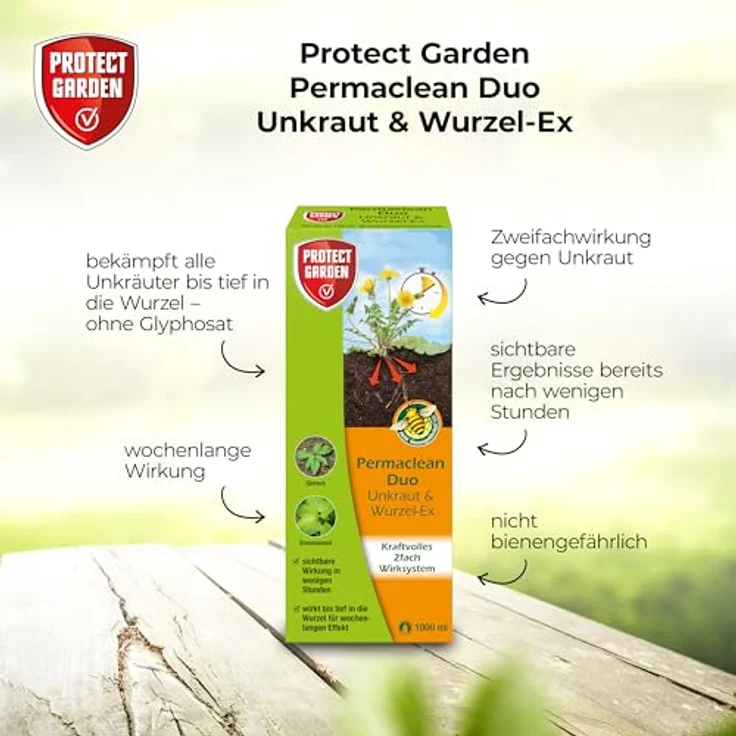 PROTECT GARDEN Permaclean Duo Unkraut & Wurzel Ex, Unkrautvernichter mit Zweifachwirkung gegen alle Unkräuter und Ungräser, 1000 ml – Bild 2