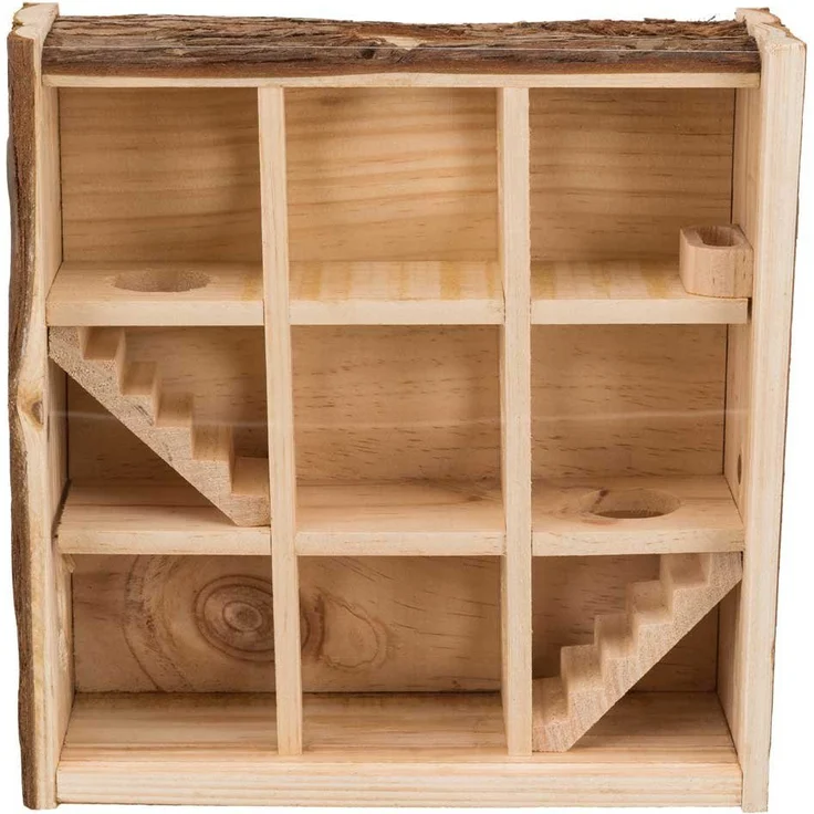 TRIXIE Natural Living Spielturm für Mäuse und Zwerghamster, mit 9 Kammern, Rindenholz, 30 x 30 x 10 cm – Bild 1