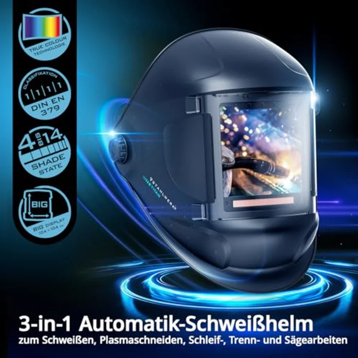 STAHLWERK Automatik-Schweißhelm 3 in 1 TITAN, Schweißerhelm mit True-Colour, autom. Abdunkelung DIN 4-14, Jobspeicher, optische Klasse 1/1/1/1, Sichtfeld 104 x 104 mm – Bild 5