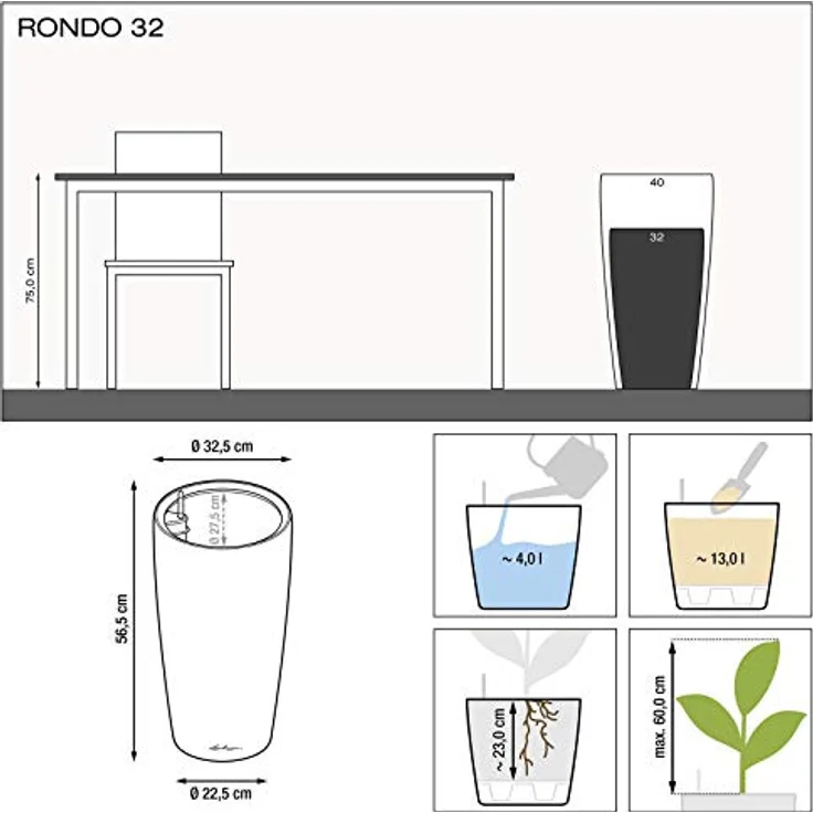Lechuza Pflanzgefäß Rondo 32 schwarz Hochglanz 15789 – Bild 3