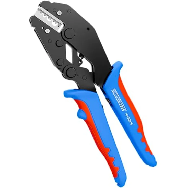 WEICON Crimpzange ERGO 10100516, präzise Crimpzange mit Ratschen-Mechanismus und 3 Crimpmodulen, ergonomischer Griff
