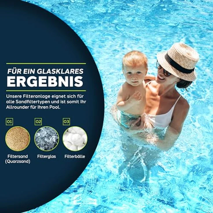 tillvex Sandfilteranlage 10 m³/h, Filteranlage mit 5-Wege Ventil, Druckanzeige und 800g Filterbällen für Pool und Schwimmbecken – Bild 7