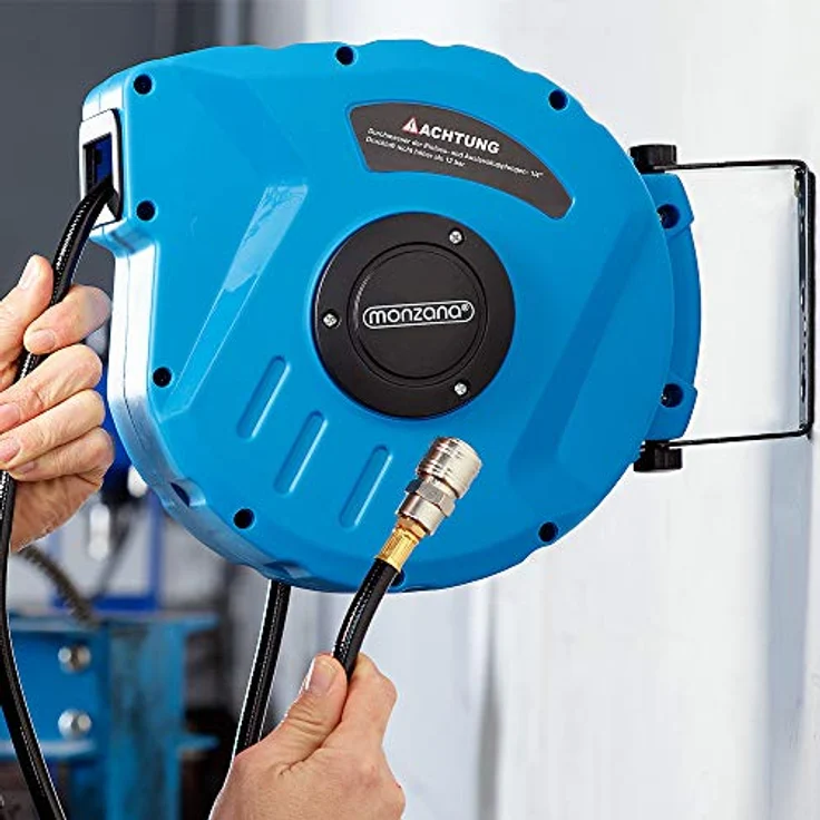 Deuba Automatischer Druckluftschlauch Aufroller, 10 m Schlauchtrommel mit Wandhalterung und 3/8" Anschluss – Bild 2