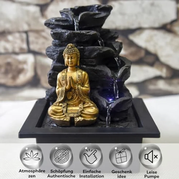Zen'Light Shira Zimmerbrunnen mit Pumpe und LED-Beleuchtung, Kunstharz, Einheitsgröße – Bild 4