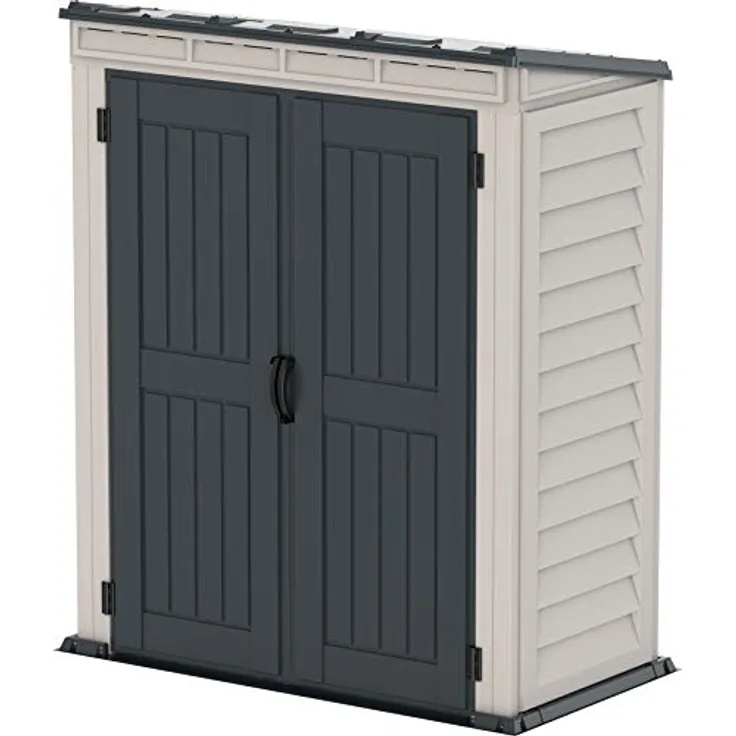Duramax YardMate Pent Roof PLUS 5 x 3 (1.57 m²) Kunststoff gerätehaus mit robustem Kunststoffboden, Dachkonstruktion aus robustem Metall, feuerfest und wartungsfrei, dunkelgrau/ Adobe