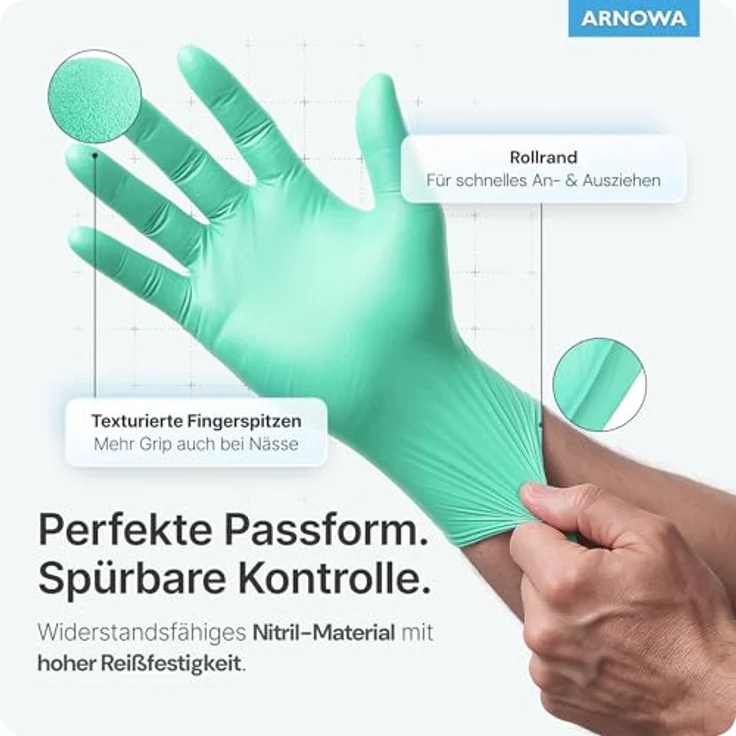 ARNOMED Einweghandschuhe Grün, Nitrilhandschuhe M, puderfrei, latexfrei, 100 Stück/Box, für Hygiene und Reinigung – Bild 2