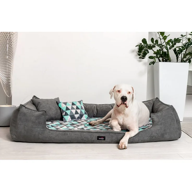 tierlando® Orthopädisches Hundebett VELVET Samt Velours Dreiecke geome, gelenkschonende Hundematratze, 5 Farbvarianten