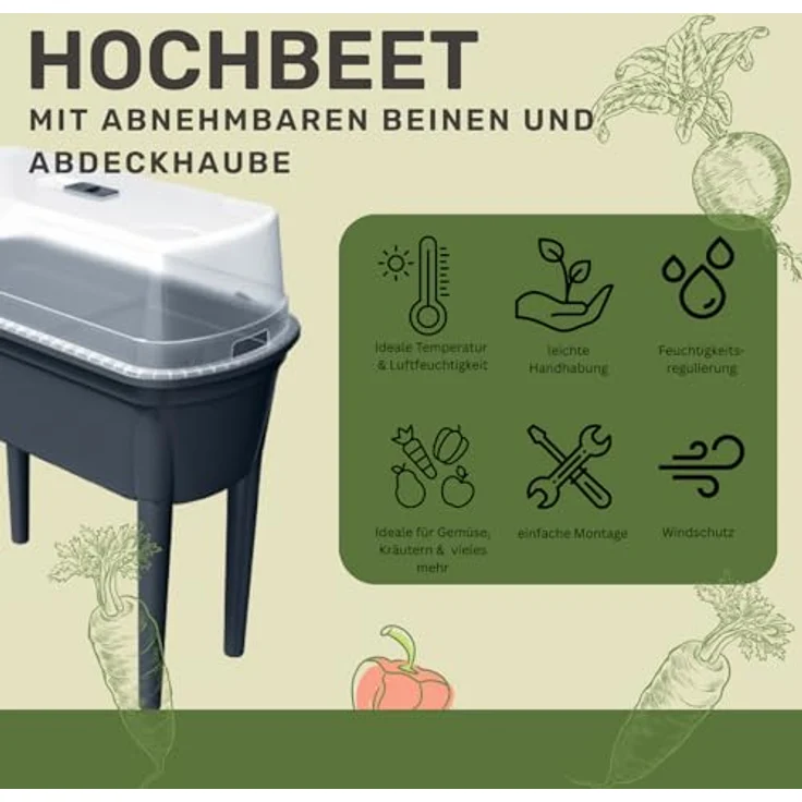Prosperplast Hochbeet Frühbeet Bloomo mit abnehmbaren Beinen und Deckel 78 x 82 x 37 cm, aus robustem Kunststoff, Anthrazit, für optimales Pflanzenwachstum – Bild 4