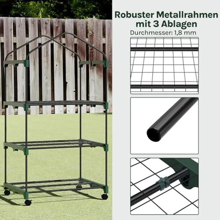 Woltu Tomatengewächshaus, BxTxH: 70 x 50 x 130,00 cm, Gewächshaus mit Rollen, Winterschutz, Spitzdach, Weiß – Bild 5
