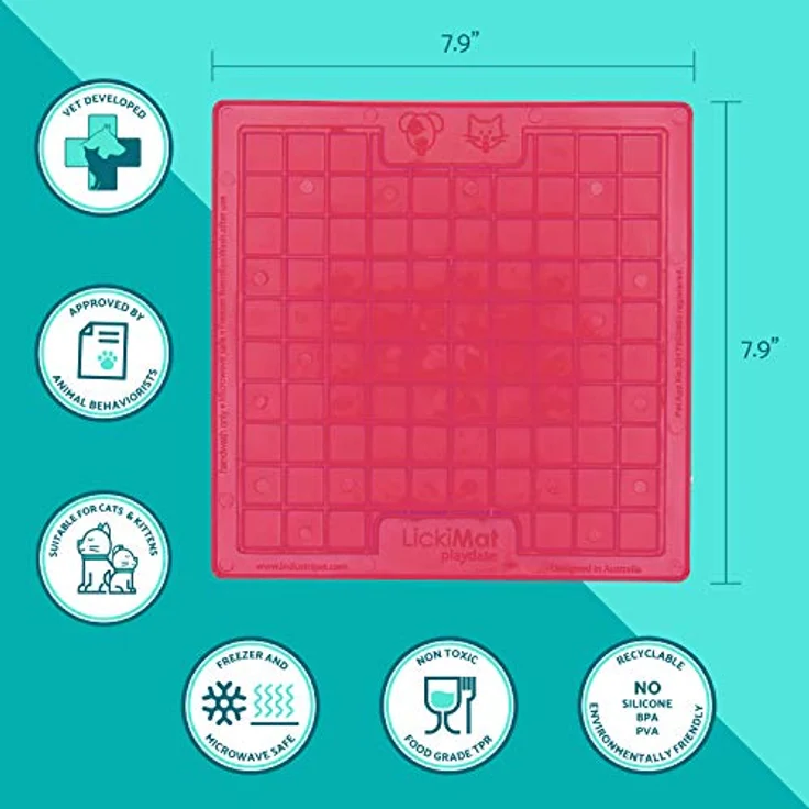 LickiMat Classic Playdate Cat Slow Feeder Lick Mat, Langeweile Angstreduzierung Perfekt für Futter, Leckereien, Joghurt oder Erdnussbutter Lustige Alternative zu einem Slow Feed Katzennapf oder -napf, – Bild 3