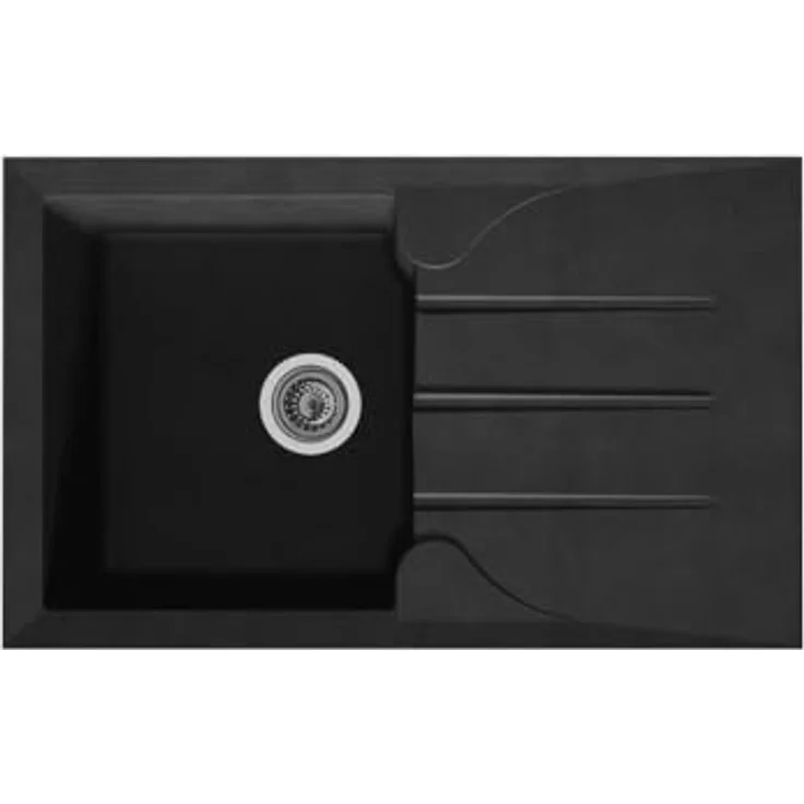STRADOUR Evier cuisine Aloa, Einbauspüle mit 1 Bac + 1 Égouttoir, Résine, 81 x 50 cm, Schwarz – Bild 1