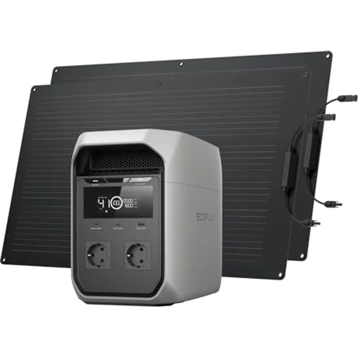 EcoFlow DELTA 3 Classic, Tragbare Powerstation mit 1 024 Wh LiFePO4-Batterie, 1 800 W AC, 2 × 100 W Solarpanel, hellgrau – Bild 2