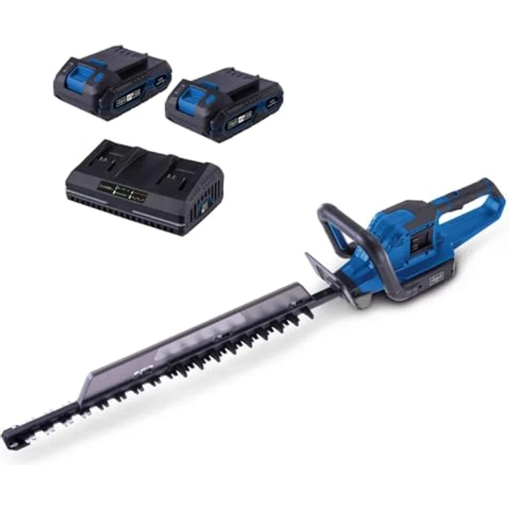 Scheppach Akku-Heckenschere BC-HT720-X, 650 mm Schnittlänge, Brushless Motor, 2x 20V Akkus inkl. Zubehör und Doppelladegerät – Bild 1