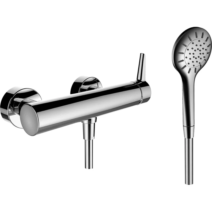 Laufen PURE Duschenmischer, Aufputzarmatur mit Handbrause und Brauseschlauch, Chrom, 1 Verbraucher