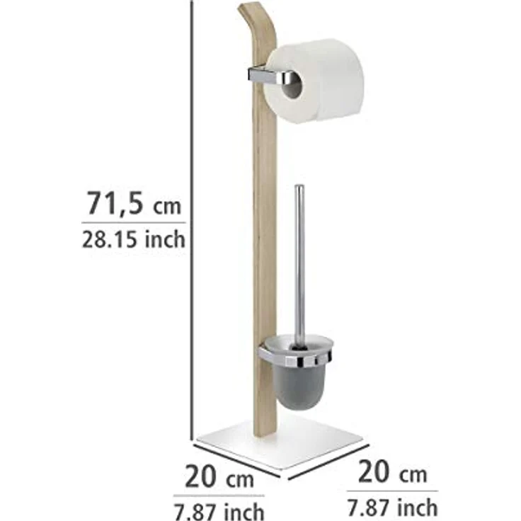 WENKO Stand WC-Garnitur Samona Nature, moderner Ständer für Toilettenpapier & Toilettenbürste, inkl. WC-Bürste mit auswechselbarem Bürstenkopf, Holz mit Chrom-Akzenten, 20 x 71,5 x 20 cm, braun – Bild 4