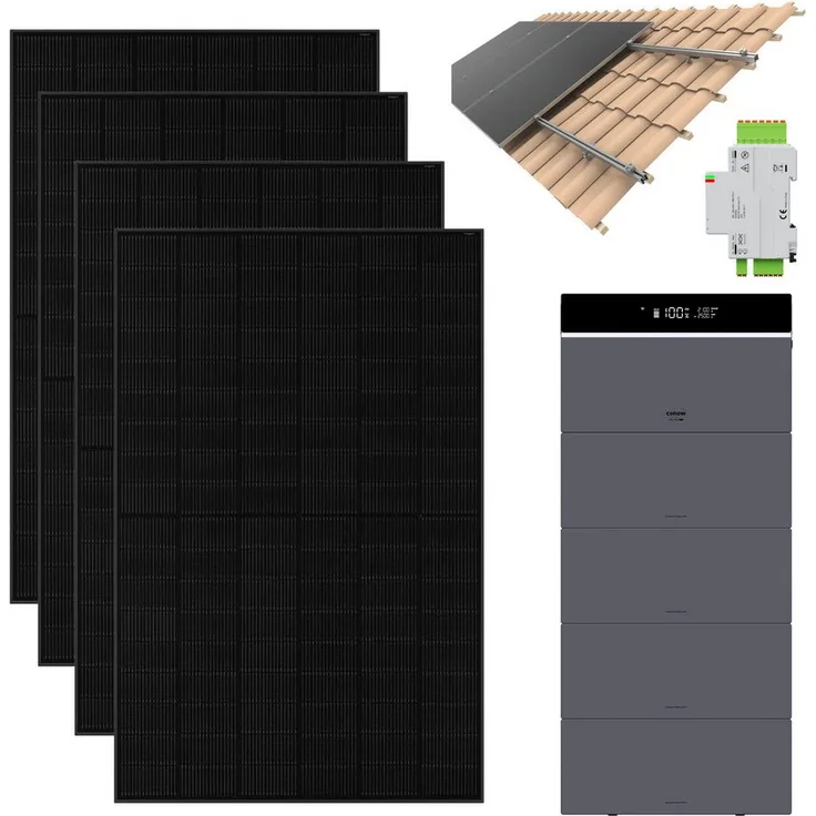 Conow CBE2000 Pro Balkonkraftwerk Komplettset, 1820W mit 4x 455W Modulen, KI Energiemanagement, 2500W AC Ausgang, IP65, LiFePO4