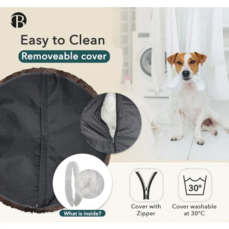 bluzelle Hundebett 50cm rund Donut Kissen Plüsch, rutschfest & waschbar, Coffee – Bild 3