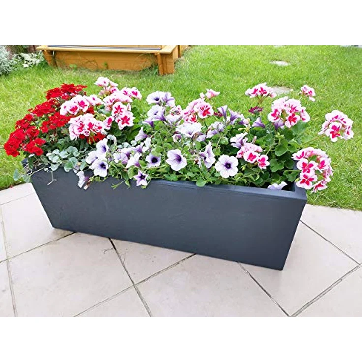 Ondis24 Pflanzkübel Vulkan, 57L Pflanzvolumen, rechteckig, Blumenkasten mit Wasserspeicher, Balkon Terrasse, Blumenkübel (Anthrazit) – Bild 4