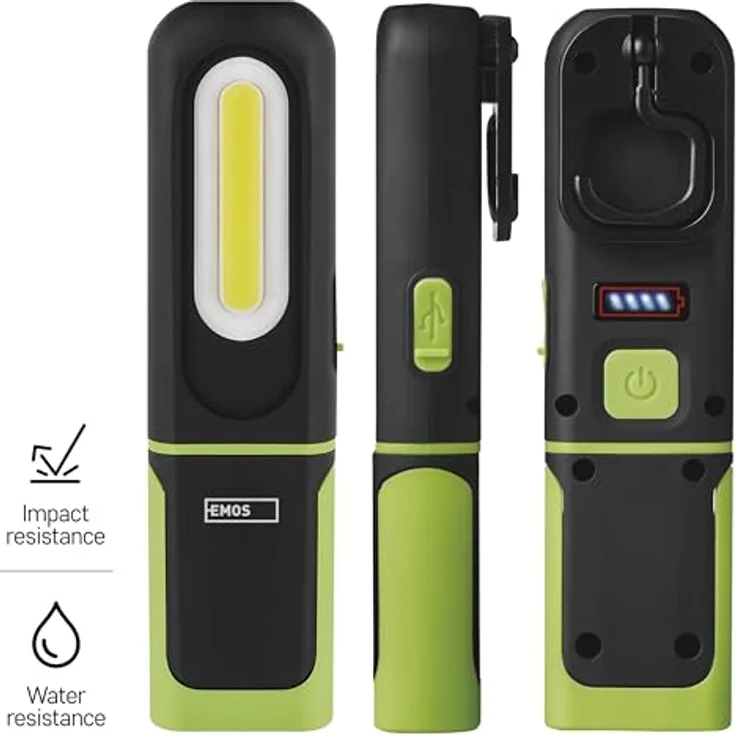 EMOS LED-Arbeitsleuchte, wasserdicht, aufladbar, 330 lm, 45 m Leuchtweite, 1200 mAh Akku, USB-Kabel, 3 Lichtmodi – Bild 2