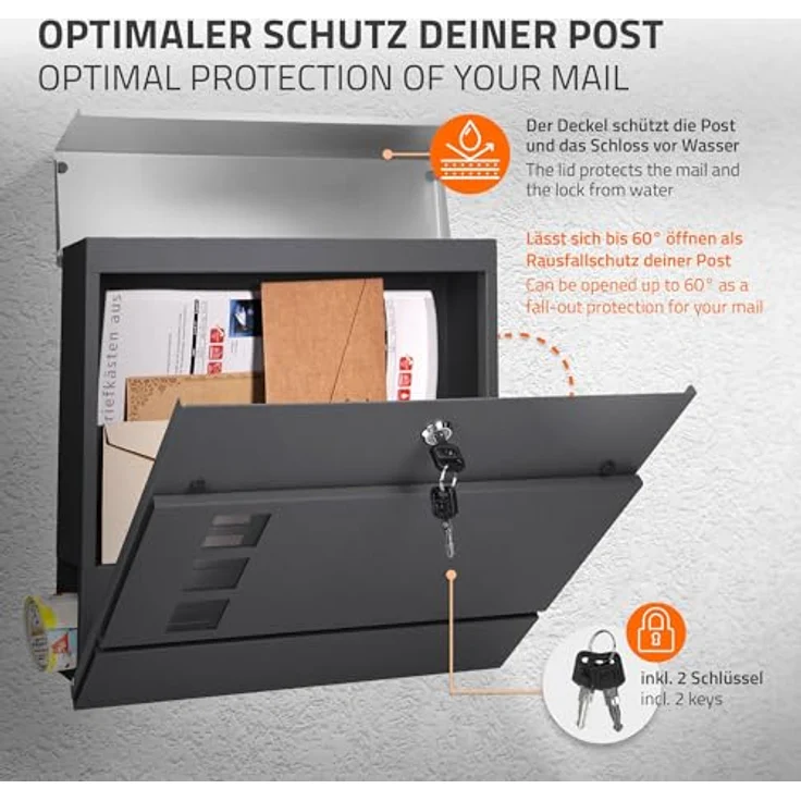 ML-DESIGN Standbriefkasten mit Zeitungsfach, anthrazit, Edelstahl, inkl. Standfuß und Zubehör, 120 cm Höhe – Bild 4