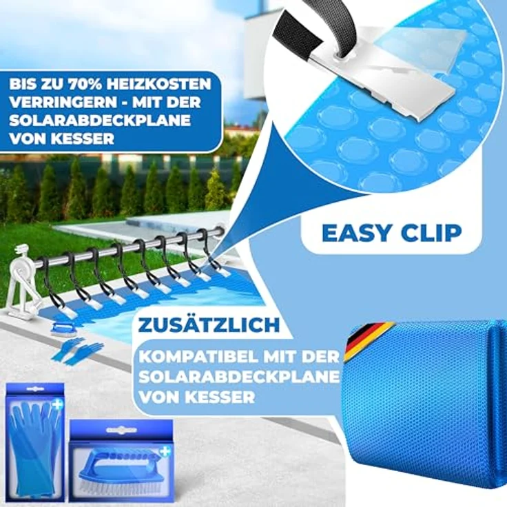KESSER Pool Aufroller Premium Aufrollsystem 1,05m - 6,15 m für Solarplane mobiles Aufrollvorrichtung für Poolplane & Abdeckung inkl. Bänder witterungsbeständiges Material Silber - Weiß – Bild 3