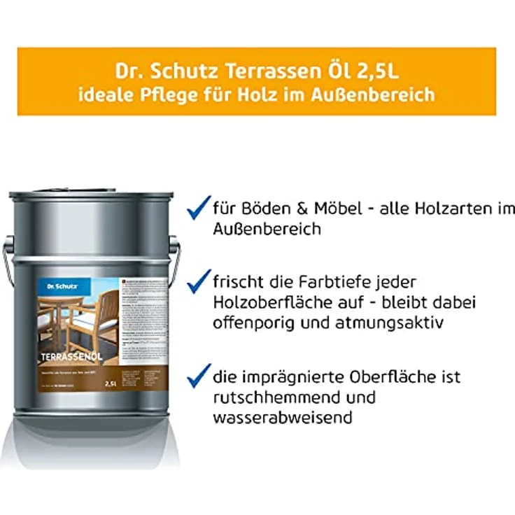 Dr. Schutz Terrassenöl 2,5 L | Holzöl aussen für alle Hölzer und WPC im Außenbereich | naturölbasierte Holz Imprägnierung | Schutz vor Feuchtigkeit | Holzöl farblos für Terrassendielen | Holzschutz – Bild 2